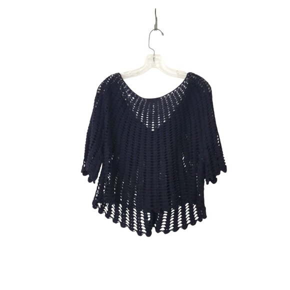 Talbots Crocheted Black Cotton Openwork Sweater Women's Size Large - Picture 2 of 5